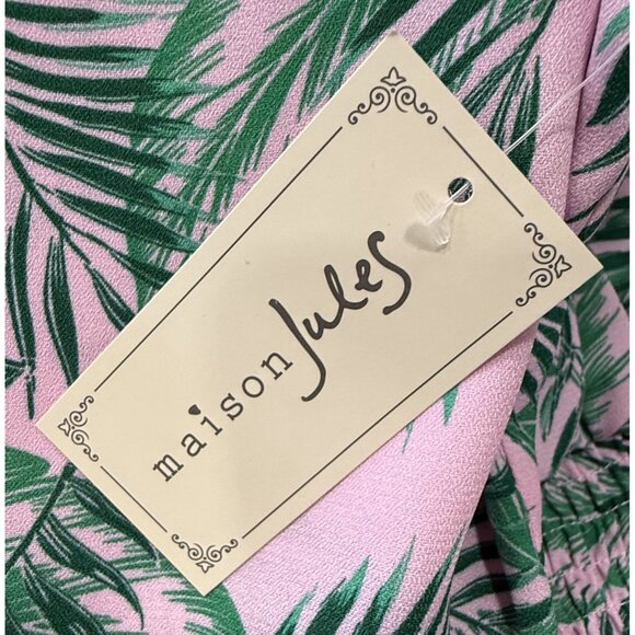 Maison Jules Womens Pink Green Palm Print Blouse 1X  3/4 Sleeves Smocked Details - Picture 7 of 7